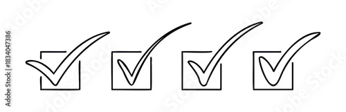 Hand drawn checklist with four checkboxes and checkmarks, perfect for representing completion, decisions, and tasks for any project or planning context.
