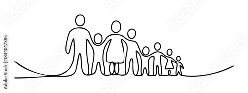 Abstract line art family embracing, representing unity, love, and generational connection, perfect for symbolizing togetherness and family support in various media projects.