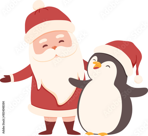 Cute Cartoon of Santa Claus and Penguin Illustration