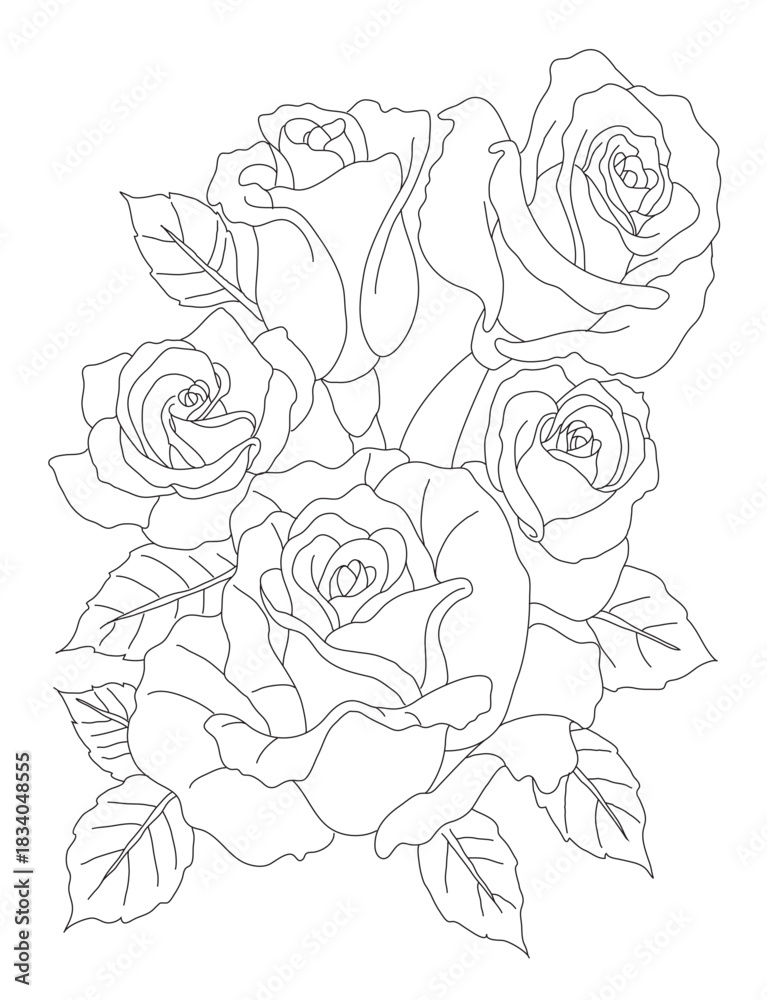 Naklejka premium Rose Bouquet Line Art Illustration
