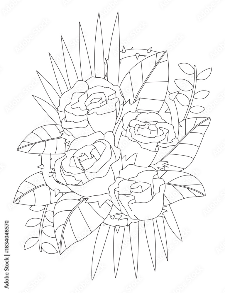 Naklejka premium Floral Blossoms Line Art Drawing