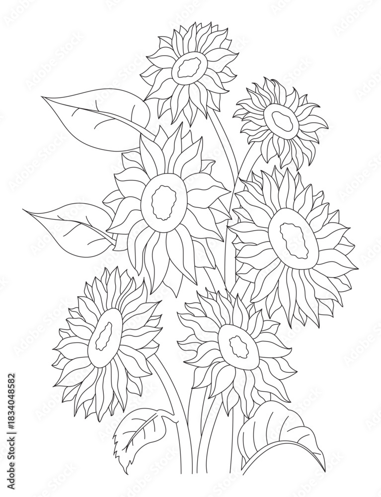 Naklejka premium Sunflower Line Art Illustration