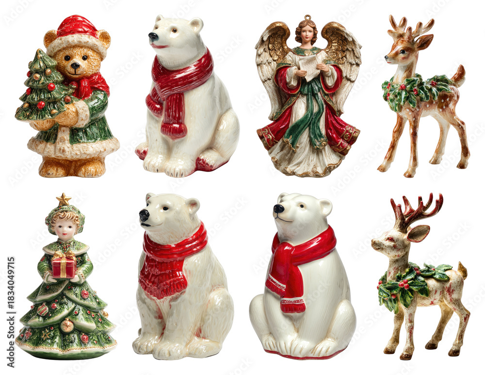 Fototapeta premium PNG Festive holiday figurines collection, element set on transparent background
