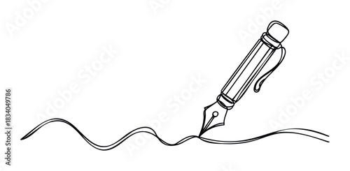 Elegant fountain pen drawing a flowing script with a smooth curve, perfect for expressing thoughts or signing documents with style and sophistication for writing related themes.