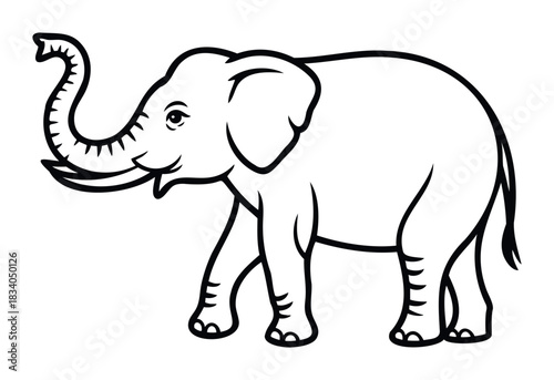 Simple black and white line drawing of an elephant walking to the left, ideal for educational materials or childrens books.