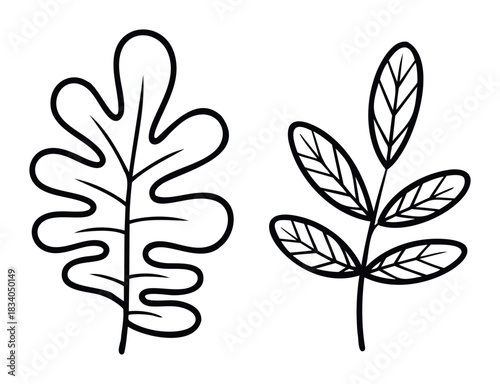 Hand drawn simple leaf outlines in black and white for nature themes and seasonal decoration on any project