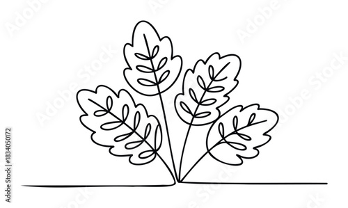 Minimalist outline of a small plant with multiple leaves on stems, perfect for natural or botanical themes in graphic projects and website elements.