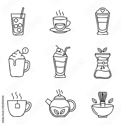 Hot and cold nonalcoholic beverages icons set perfect for menu graphics infographic materials and cafe or restaurant advertisements