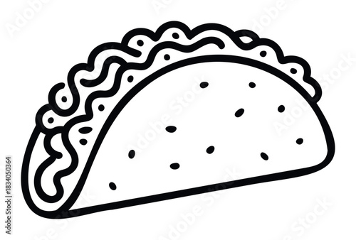 Hand drawn taco icon with wavy filling and seeds symbolizing Mexican food for menus, recipes or culinary websites