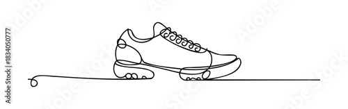 Continuous line drawing of a stylish sneaker with laces and platform sole, perfect for footwear, fashion, or active lifestyle concepts.