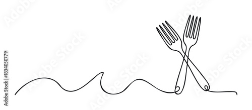 Two forks are crossed over a wavy line, suggesting a meal or dining experience suitable for restaurant or food related promotions