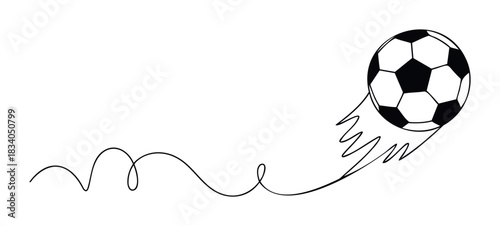 Dynamic soccer ball midflight with a flowing trail suggesting speed and movement, perfect for sports promotions and game graphics.