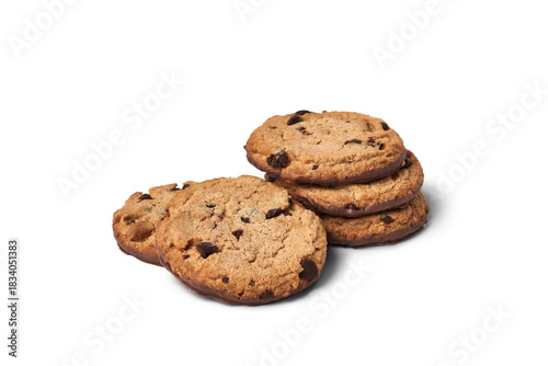 Stack of chocolate chip cookies on transparent background