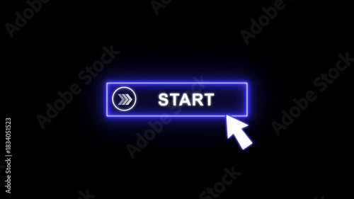 Wallpaper Mural Start button glowing neon blue animation with white Text and cursor click. Looping UI element on transparent background 4K. Torontodigital.ca