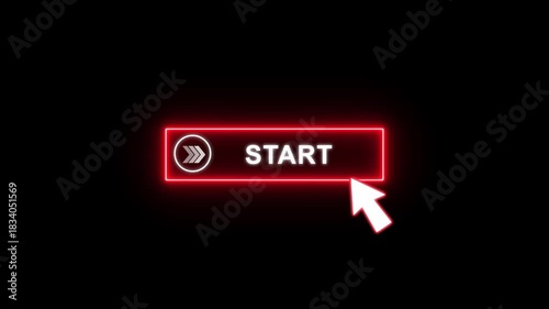 Wallpaper Mural Start button glowing neon red animation with white Text and cursor click. Looping UI element on transparent background 4K. Torontodigital.ca