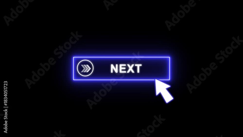 Wallpaper Mural Next button glowing neon blue animation with white Text and cursor click. Looping UI element on transparent background 4K. Torontodigital.ca