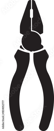 Bold silhouette pliers icon featuring evenly curved twin handles in a clean geometric style.