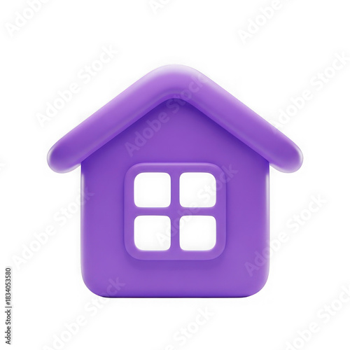Cute 3d rendered purple house icon for home and real estate concepts, isolated on transparent background