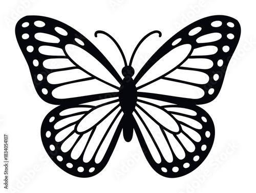 Monarch butterfly silhouette with intricate wing details and delicate antennae, perfect for nature themes, spring motifs, and springtime celebrations.