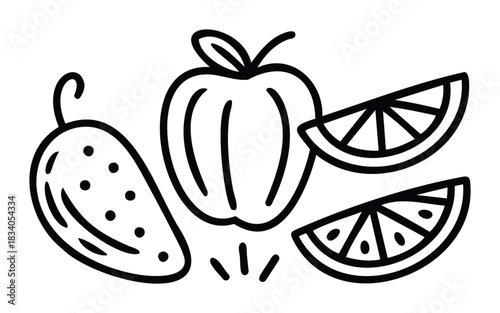 Fresh Fruit and Vegetable Icons for Healthy Living and Food Concepts, Perfect for Websites and Marketing Materials
