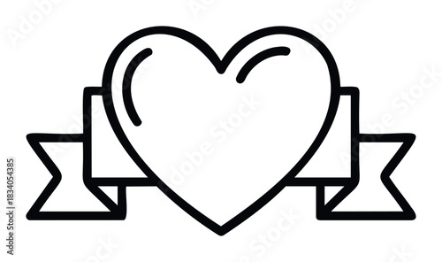 Simple heart symbol with ribbon for expressing love and affection in greeting cards, decorations and symbol for romance and celebration