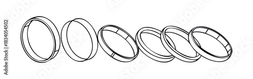 Collection of concentric rings or hoops with perspective views, conveying a sense of layering, structure, or abstract forms for various applications.