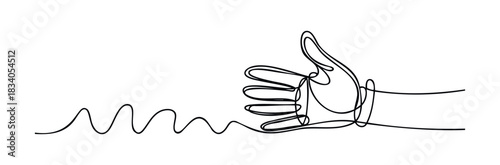 Single line drawing of a thumb up gesture with wavy line signifying approval or good work, ideal for social media, positive feedback and success related themes