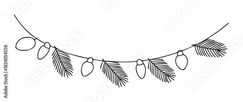 Festive garland featuring pine branches and string lights in a cheerful design suitable for holiday decorations and seasonal celebrations.
