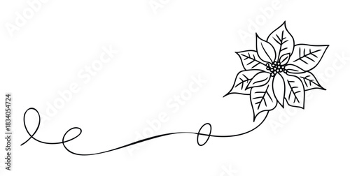 Minimalist line art poinsettia flower with flowing vine for holiday greetings and festive decoration use