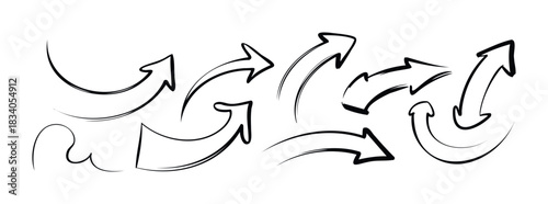 Hand drawn black arrows indicating direction and movement in a dynamic and abstract composition perfect for graphic overlays and conceptual projects