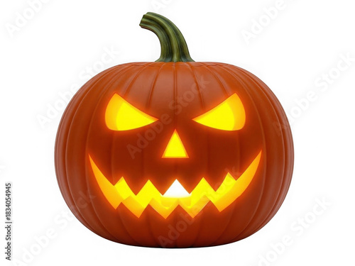 Glowing jackolantern pumpkin with a spooky face, perfect for halloween celebrations, isolated on transparent background