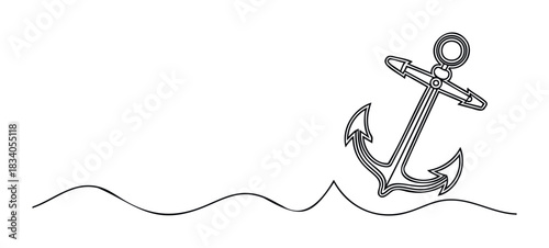 Nautical anchor graphic symbol descending into wavy water representing sea voyage stability and maritime adventure for seafaring themes