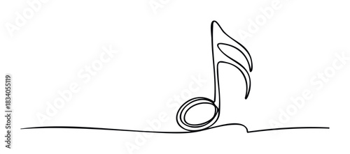 Elegant single line drawing of a musical eighth note with a flowing stem, symbolizing harmony and melody for digital and print media applications