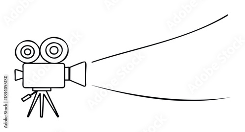 Vintage movie camera projecting light beams into the unknown, perfect for film production or cinemathemed announcements.