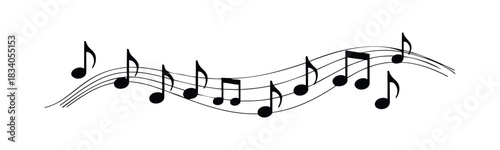 Flowing musical notes on a wavy staff suggesting a melodic composition for audio projects and creative expression
