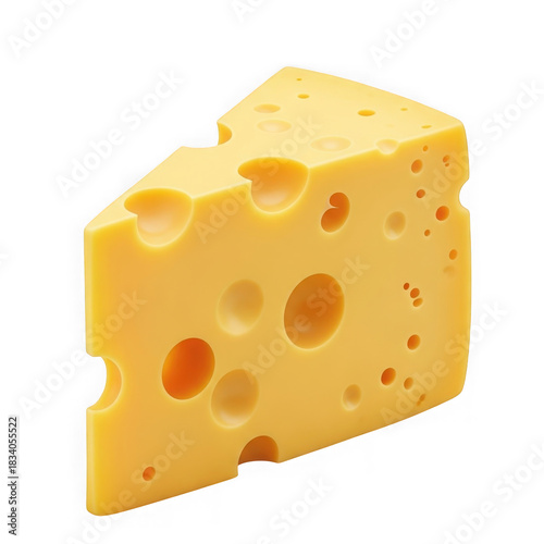 A delicious wedge of yellow swiss cheese with holes, ready to be eaten, isolated on transparent background