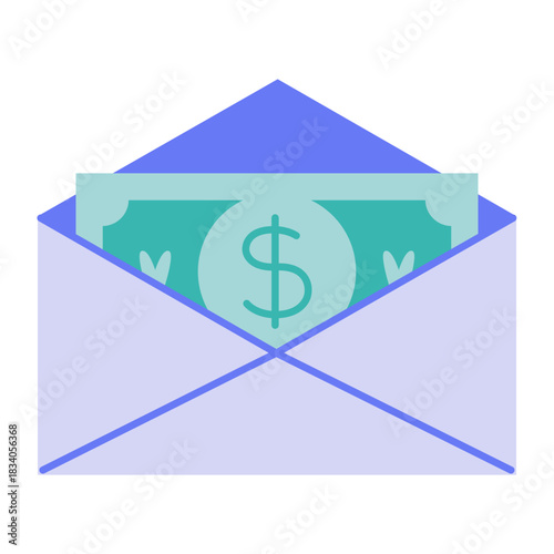 Envelope with cash inside, concept of gift money or financial aid. Trendy modern vector illustration isolated on white background, hand drawn, flat design