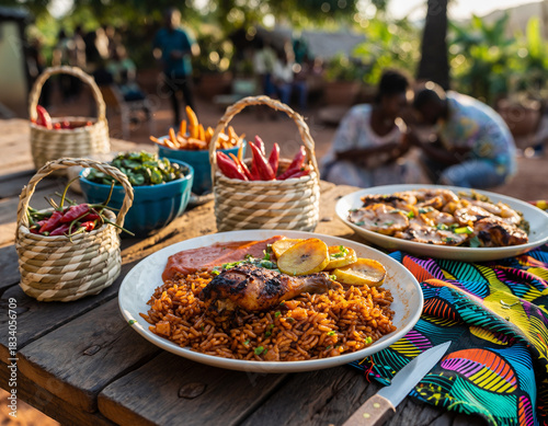 Authentic West African Jollof Rice with Grilled Chicken and Plantain