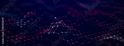 Abstract futuristic background in tech style. Plexus digital wallpaper. Connecting dots and lines. Good for banners. 3D
