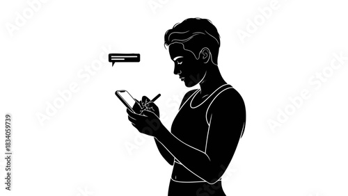 Woman using smartphone with messaging icon
