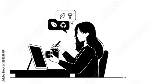 Woman working on sustainability ideas with digital tools