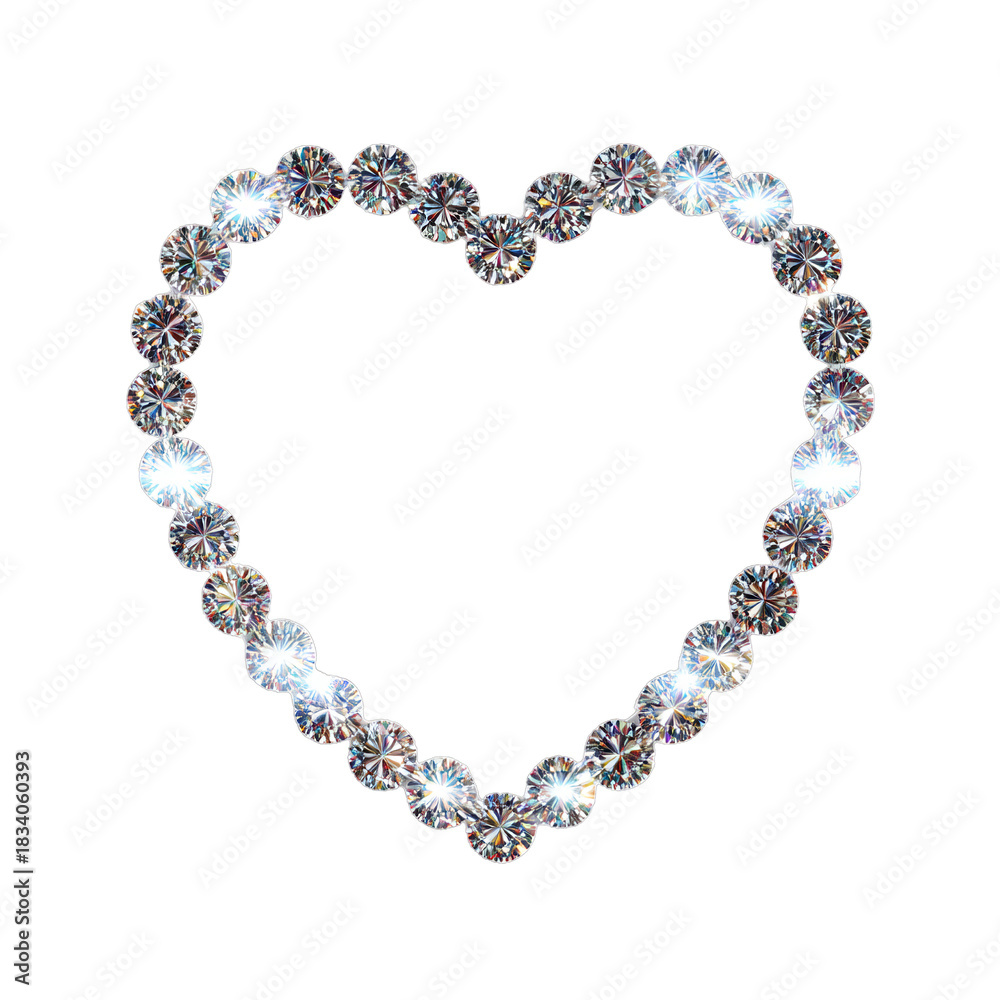 Obraz premium Luxury diamond-studded heart frame with bright highlights. Isolated white background. Png format