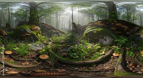 Forest Floor with Sunlight and Fungi