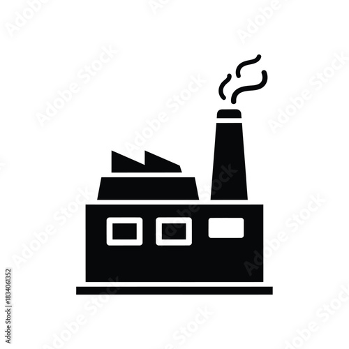 Black silhouette of a factory with smoking chimney Keywords: factory, industry, manufacturing