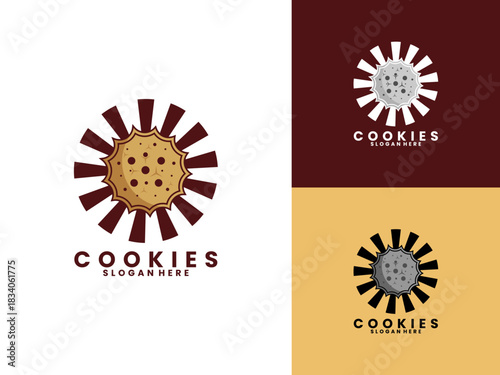 Cookies sun vintage logo design vector template. Cookies elegant logo design
