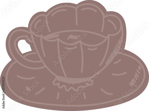 Retro Teacup on Saucer Sketch Silhouette