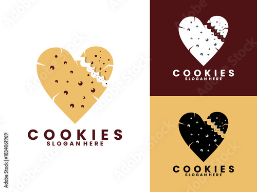 Cookies love broken logo design vector template. Cookies logo design icon