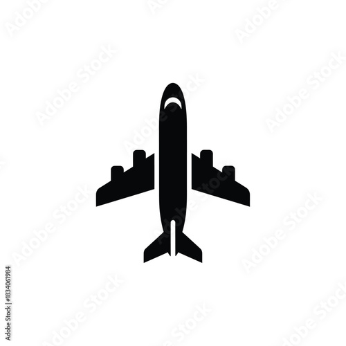 Black silhouette of a passenger airplane from above Keywords: airplane, aircraft, plane, jet