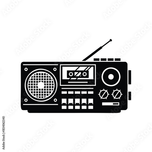 Black silhouette of a retro boombox vector icon radio