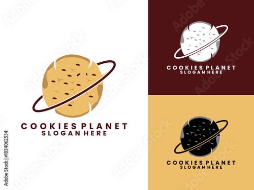 Cookies planet logo design vector template. Cookies Biscuit logo design icon